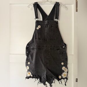 Free People Driftwood Denim Embroidered Shortalls (L)